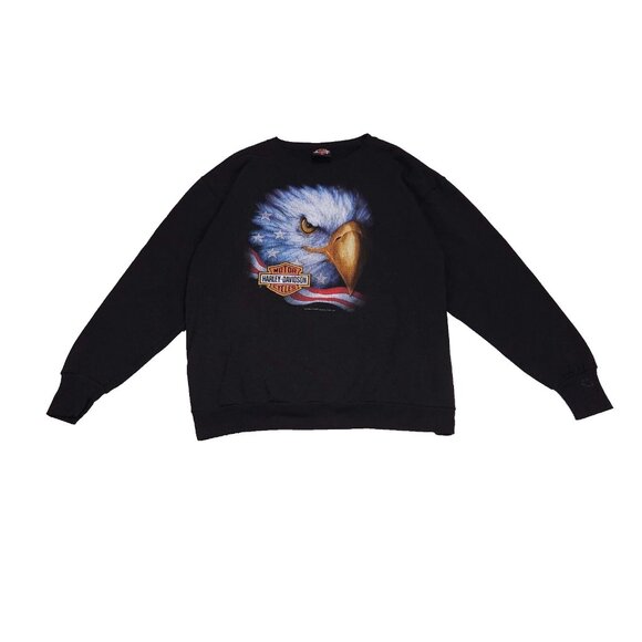 3d Emblem 1992 Harley-Davidson Bald Eagle American Flag XL Logo Sweatshirt